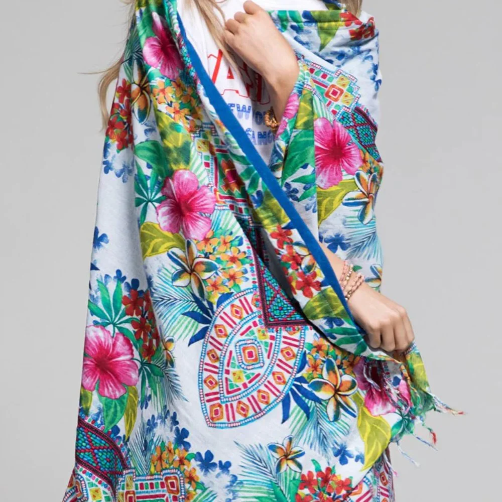 Luxury Hawaiian Floral Evil Eye Print Beach Throw Towel